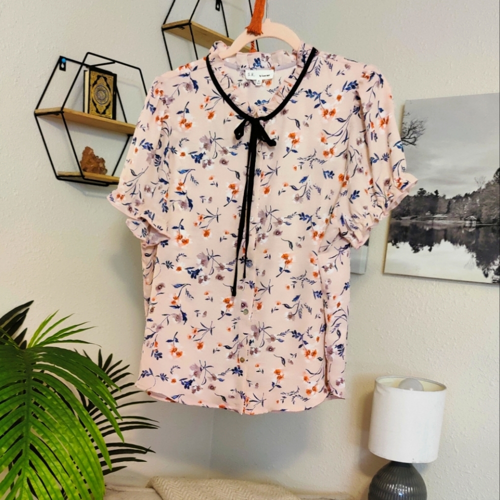 Sweet Rain Short Sleeved Floral Blouse